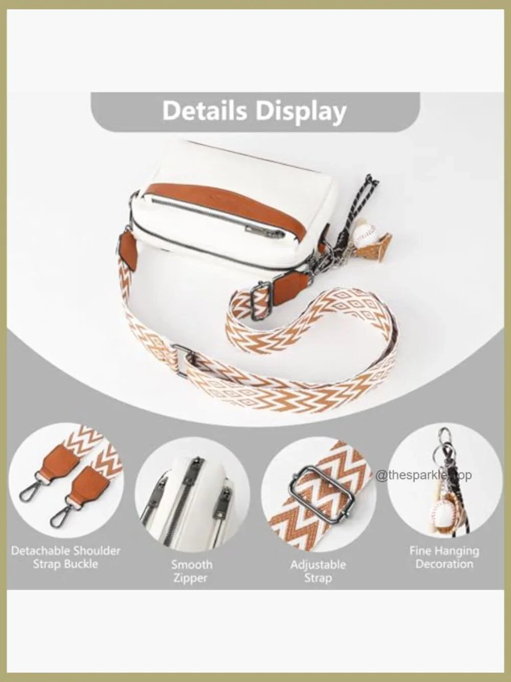Small Vegan Leather Crossbody Purse with Triple Zip Compartments and Adjustable